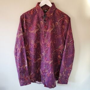 NWT Express MT Old Money Retro 70s Paisley Baroque Electic Grandpa Dress Shirt